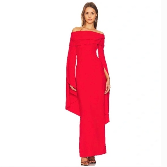 Solace London Red Arden draped off-the-shoulder crepe maxi dress. US 12, UK 16 - Picture 1 of 6